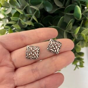 Vintage Shube Dakota West Woven Square 925 Sterling Silver Earrings Rare